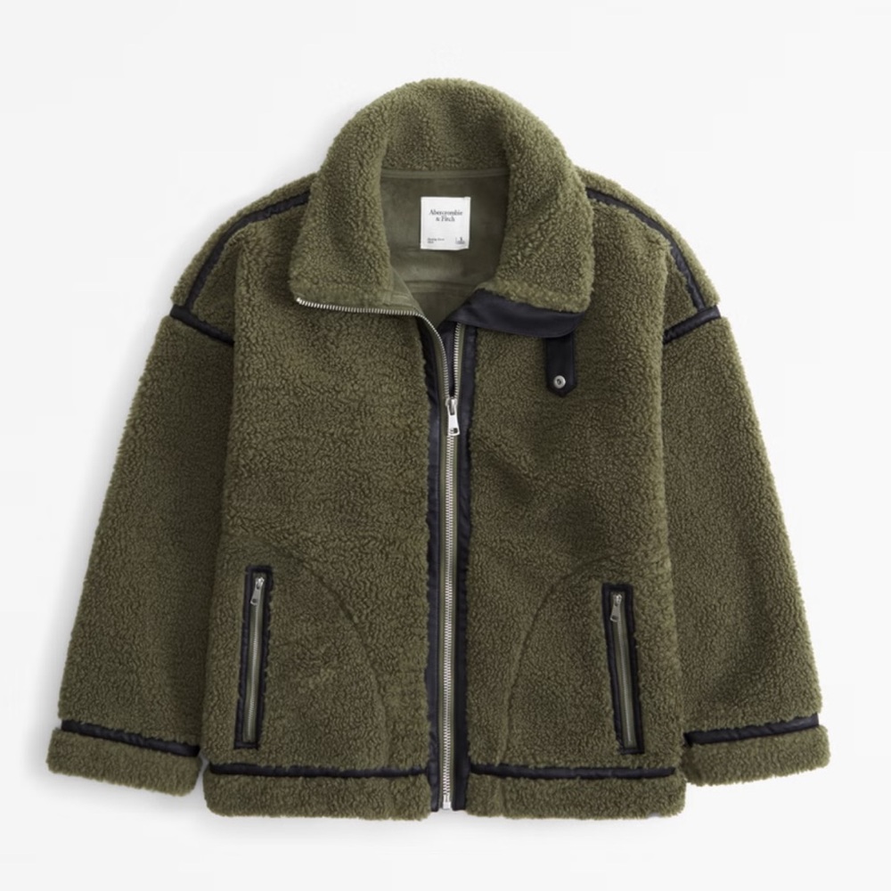 Abercrombie & Fitch Contrast Trim Sherpa Aviator Jacket